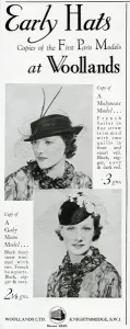 Straw Prints: Advert for Woollands of Knightsbridge womens hats 1937