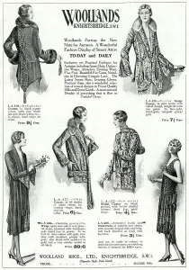 Twenties Prints: Advert for Woollands women's evening coats 1929