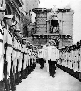 1943 Prints: Admiral Dzara inspecting Royal Marines, Malta, Second World