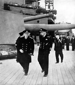 Admiral Prints: Admiral Tovey and Captain Leach on the deck of HMS Prince o