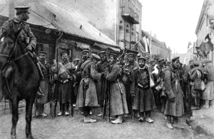 Poland Prints: The advance guard of the Russians occupying a town in Poland