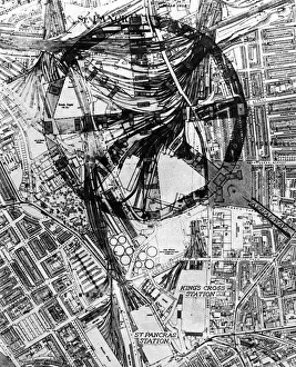 Coaches Prints: An aerial Kings Cross: a vision of Londons air terminus, 1