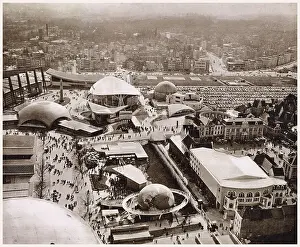 Exterior Prints: Aerial photograph taken from one of the spheres of the giant Atomium at the Universal