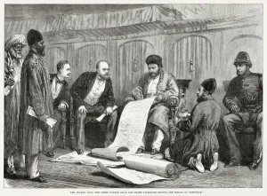 1870s Prints: Afghan War: signing the treaty of Gundamuk