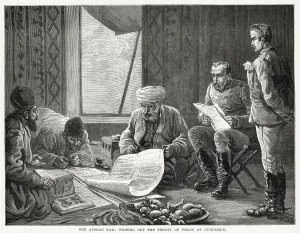 Military Prints: Afghan War: writing out the treaty of peace, 1879