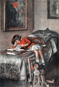 Books Prints: Alice in Wonderland by Gilbert Holiday - child reading
