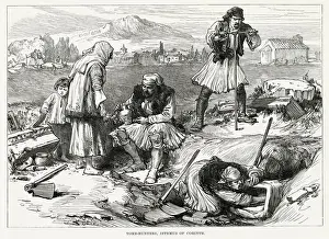 1877 Prints: Amateur treasure hunters tomb raiding at the Isthmus of Corinth. Date: 1877