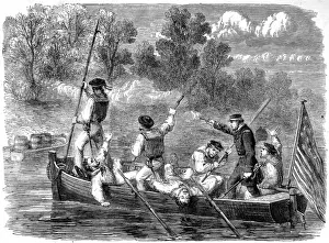 Firing Prints: American Civil war. Confederates trapping a boats crew of t