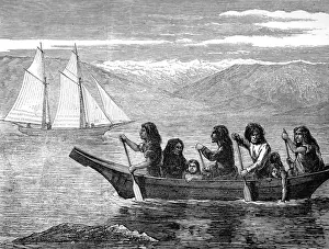 Paddling Prints: American Indians. Native Canoe on the coast of British Colum