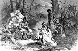 Camp Prints: American Indians. North American Indians holding council on