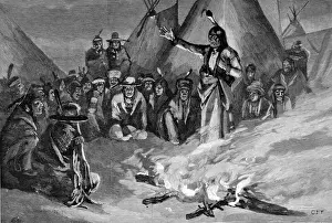 1881 Prints: American Indians. Sitting Bull addressing a meeting of brave