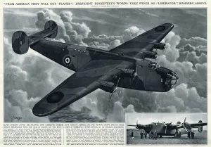 G H Davis Illustrations Prints: American Liberator bomber by G. H. Davis