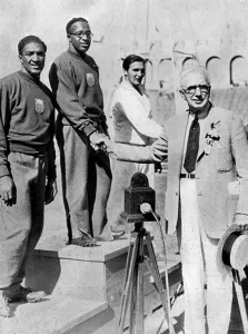 Americans Prints: American sprinters on the podium, 1932 Olympics