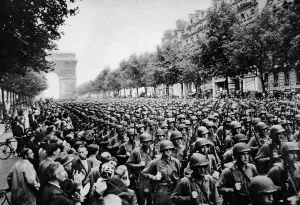 Victory Prints: American Troops marching through Paris; Second World War, 19