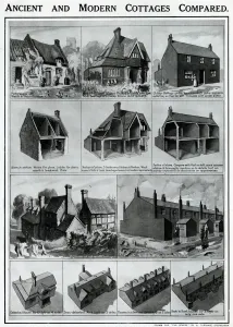 Cottages Prints: Ancient and modern cottages compared
