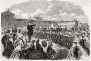 1865 Prints: Annual inspection of the Middlesex Industrial School, established at Feltham to make