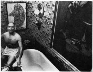 Anthony Prints: Anthony Denney in bathroom