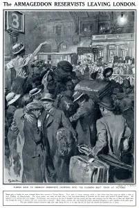 Stations Prints: The Armageddon reservists leaving London, WW1, Matania