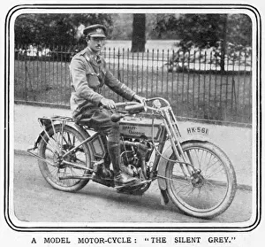 Manufacturer Prints: An army officer sits astride a Silent Grey Harley Davidson