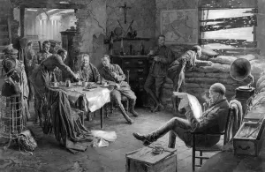 Resting Prints: Army personnel relaxing in barracks, WW1