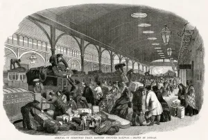 1850s Prints: Arrival of the Christmas train, Eastern Counties Railway
