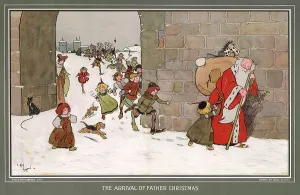 Cecil Aldin Prints: Arrival of Father Christmas by Cecil Aldin