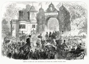 1866 Prints: The arrival of Lord and Lady Braybrooke at Audley End House. Date: 1866