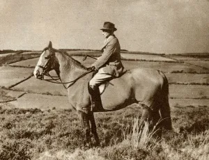 Traditional Prints: The artist, Alfred Munnings, riding a horse in Somerset