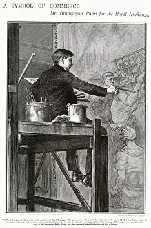 Symbol Prints: Artist Frank Brangwyn painting a panel at the Royal Exchange