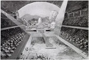 1937 Prints: Artist's impression of Earl's Court with a lido pool made possible by lowering the foor