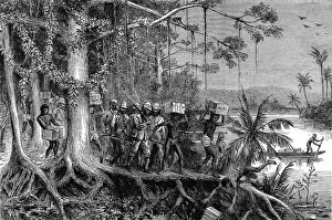 Central Prints: The Ashanti War (1873-74) - Native carriers crossing mangrov