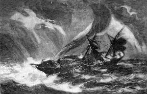 1854 Prints: The Asia, dismastered by a waterspout, on her passage to Bom