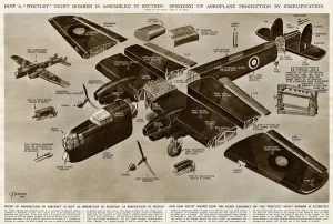 G H Davis Illustrations Prints: Assembling the Whitley night bomber by G. H. Davis