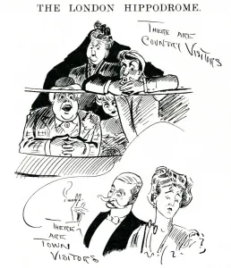Visitors Prints: Audience types at the London Hippodrome 1904