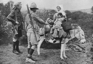 Donkey Prints: Australian soldiers giving water to local children, Dardanel