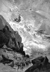 Destruction Prints: An avalanche in Piedmont, Northern Italy. Great destruction
