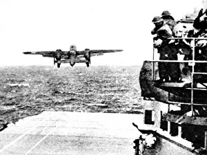 18th Prints: B-25 Mitchell Bomber taking off from Hornet; Second World