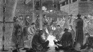 1872 Prints: The Bachelors accomodation on the emigrant ship, Indus, 1