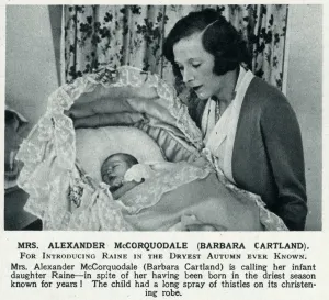 Countess Prints: Barbara Cartland with newborn daughter, Raine