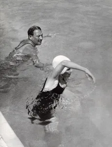 Beach Prints: Barbara Hutton swimming at Monte Carlo beach