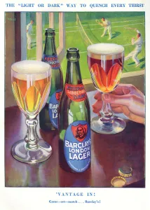 Alcohol Prints: Barclays London Lager advertisement with tennis