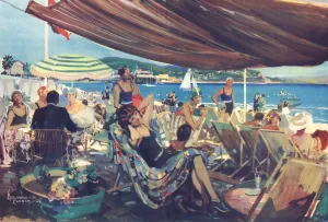Travel Prints: The Bathing Plage at Nice by Howard K. Elcock