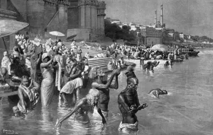 Waters Prints: Bathing at the River Ganges, 1912