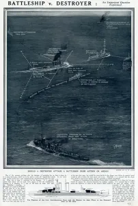 Destroyer Prints: Battleship v. destroyer by G. H. Davis