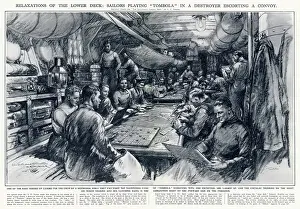 Wwii Prints: Beginning of World War Two, where sailors are relaxing in a destroyer escorting a Convoy