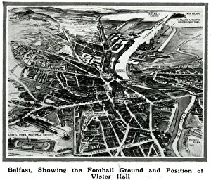 Troubles Prints: Belfast, 1912, showing the football ground & Ulster Hall