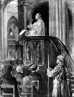 December Prints: A Belgian Church service under German Guard; First World War