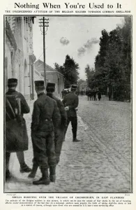Explosion Prints: Belgian soldiers watching German shell fire, WW1