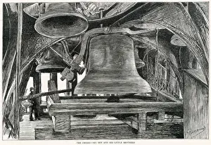 1887 Prints: The bells inside Big Ben and the Clock Tower in Westminster Palace, London. Date: 1887