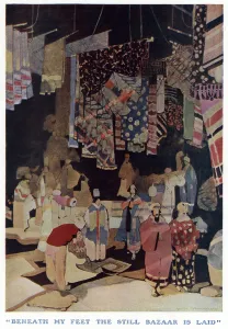 Fabrics Prints: Beneath my Feet the Still Bazaar is Laid